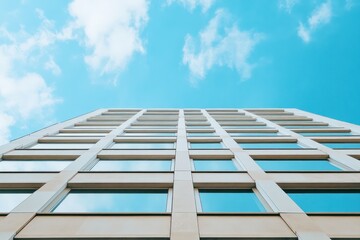 Minimalist city facade with color grid windows