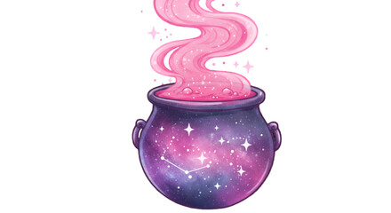 Pixelated Illustration Of Cosmic Cauldron Potion With Pink Smoke And Stars