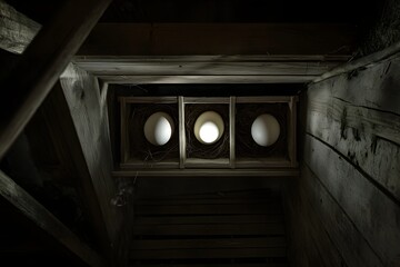 an eggs nesting box in a darkened enclosure