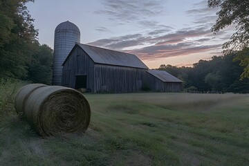 a rustic farm during the early morning hours