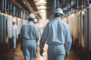 several individuals walking through a facility or plant