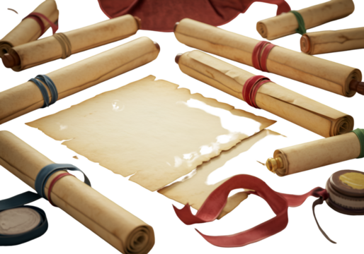 Realistic Illustration Of Antique Scrolls and Parchment Paper Isolated Background