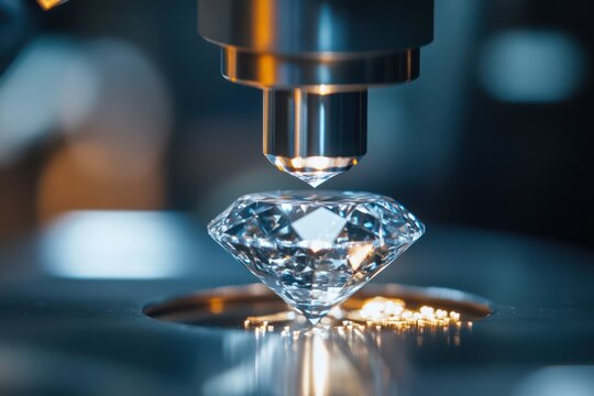 Synthetic diamond manufacturing process under microscope