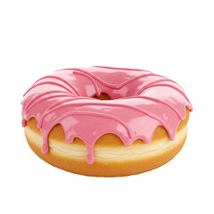 Realistic 3D Illustration of a Glazed Pink Donut Isolated on Transparent Background