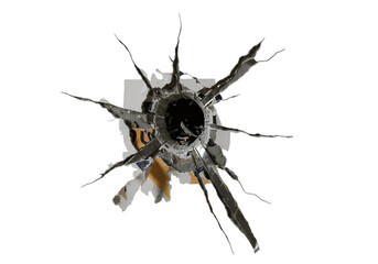 Realistic 3D Image of Bullet Hole Breakage on Transparent Isolated Background