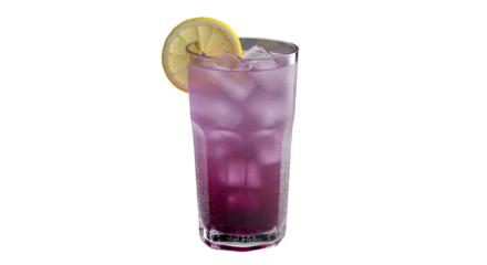 Refreshing Purple Cocktail With Lemon Slice Against Transparent Isolated Background