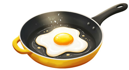 Realistic Isolated Fried Egg In Yellow Pan With Oil And Transparent Background