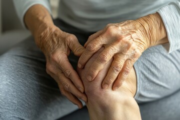 Fototapeta premium Elderly man with leg pain from arthritis at home