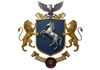 Royal Coat Of Arms Illustration Featuring Lions Eagle and Horse