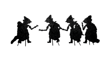 Shadow Puppet Figures Silhouettes on Black Background Isolated Illustration