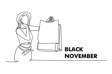 Black November concept. Single line draw design. Vector graphic illustration
