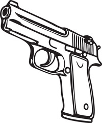 Modern Outlined Pistol Depiction on White Background Handgun Icon Design Element
