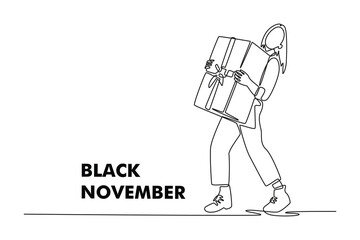 Black November concept. Single line draw design. Vector graphic illustration
