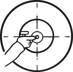 Hand Holding a Weapon Aiming at the Circular Target with Crosshair Outline Illustration