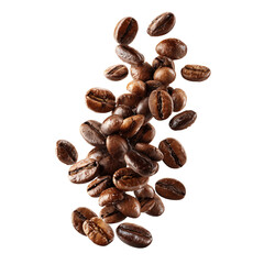 Obraz premium flying coffee beans isolated on transparent background, Clipart png
