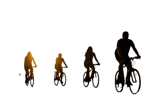 Silhouette Illustration Of Bicyclists Riding Road Bikes During Sunset - Powered by Adobe