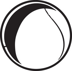 Circular Black Outline with Crescent Shape Inside Isolated on White Background