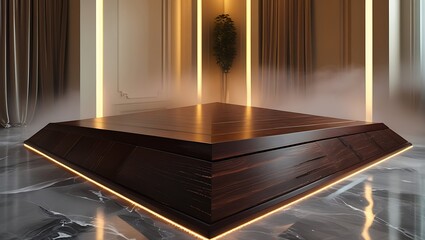 Fototapeta premium Realistic Triangular Platform with Underlighting and Soft Atmosphere
