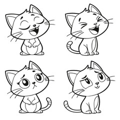 Obraz premium Cute cartoon cats set with different facial expressions happy sad surprised and thoughtful emotions vector illustration isolated on white background