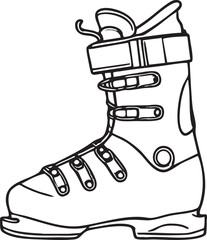 Detailed Black And White Line Drawing Of A Modern Downhill Alpine Skiing Boot Side View