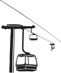 Isolated Artistic Rendition of a Gondola Lift System Against a Clean White Backdrop