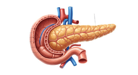 Realistic Medical Illustration Of Human Pancreas And Anatomical Details On Black