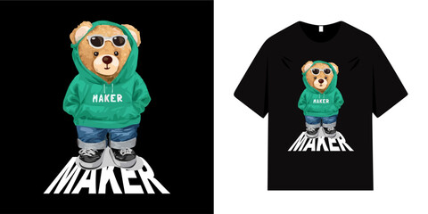 Teddy bear graphic t-shirt design maker. Cute teddy bear. Bear vector artwork for t-shirts and more.