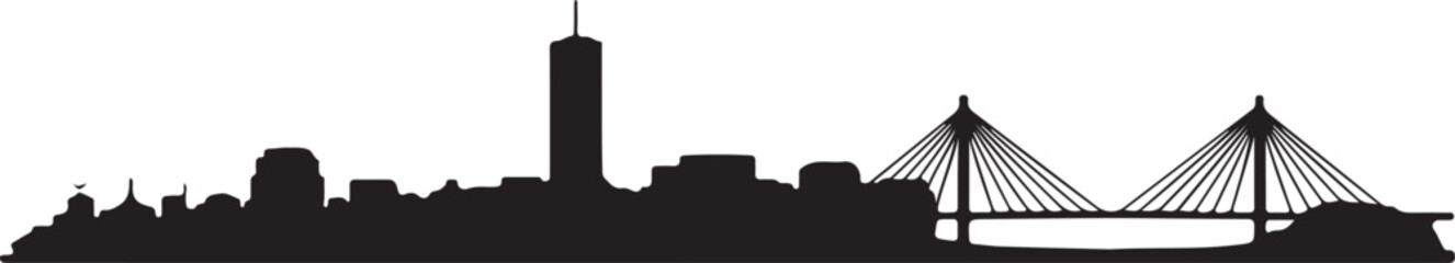 Bamako Skyline Silhouette with BCEAO Tower and Niger River Bridges Flat Malian Cityscape on White Background