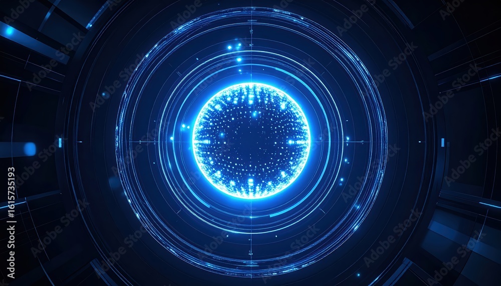 Poster high-tech quantum processor with glowing connected modules, illustrating advanced computing and data