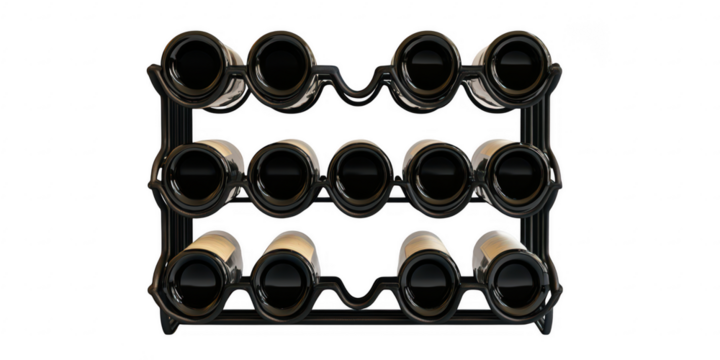 Metal wine rack with bottles on transparent png background - Powered by Adobe