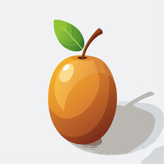 Illustration of a Ripe Plum with a Single Green Leaf on a Neutral Background