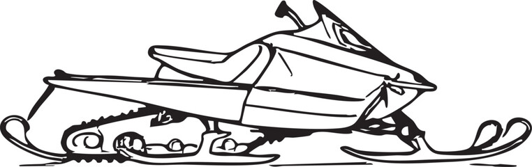 Stylized Artistic Illustration of Snowmobile Vehicle with Bold Black Outline