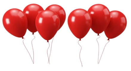 Realistic Red Helium Balloons Group Floating Against Transparent Background