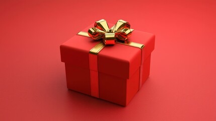 Fototapeta premium A red gift box with a gold ribbon on a red background.