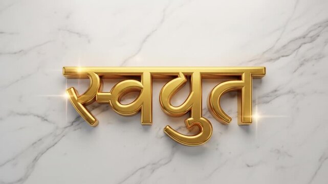 Hindi Swagat Gold Calligraphy Logo on Marble Background &ndash; Elegant 3D Welcome Typography