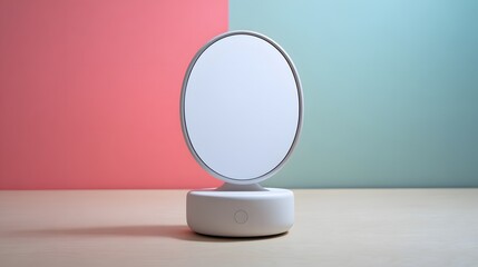 Oval vanity mirror on a pedestal base.