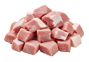 Fresh Diced Pork: Raw Meat Cubes, Studio Shot, Culinary Ingredient, transparent background