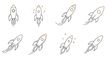 Pixel Art Illustration Rocket Set Isolated