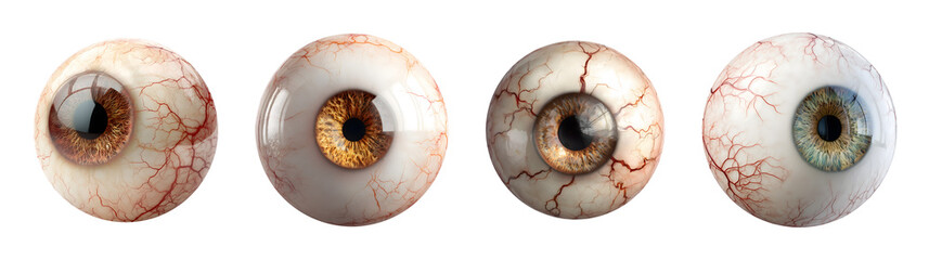 Set of eyeball with veins for Halloween, isolated on transparent background.
