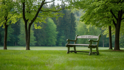 Peaceful Park Bench Amidst Lush Green Trees