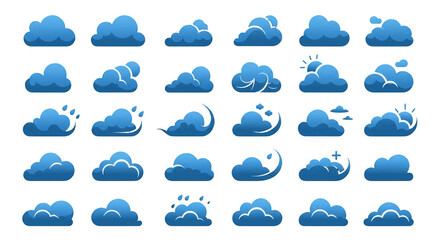 Pixel Art Illustration Set of Blue Clouds