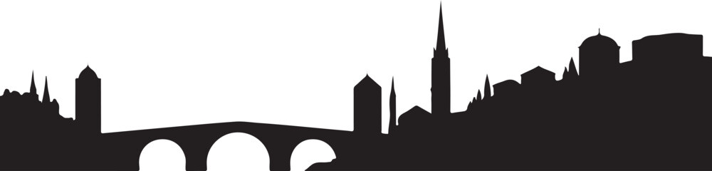 Sarajevo Skyline Silhouette Latin Bridge Sebilj Fountain Hillside Buildings Bosnian City Vector Design