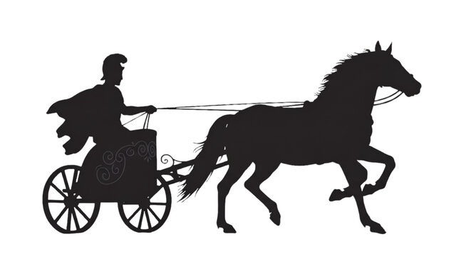 Silhouette Illustration Of A Horse Drawn Chariot Running With A Warrior