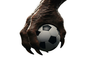 Realistic Illustration of a Monster Hand Gripping a Soccer Ball on Black