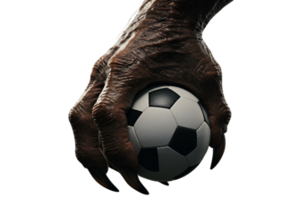 Realistic Illustration of a Monster Hand Gripping a Soccer Ball on Black