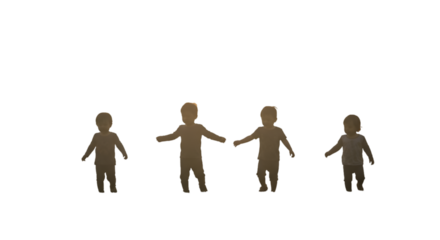 Silhouette Illustration of Four Children Dancing on Isolated Background