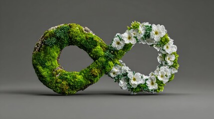 Elegant Infinity Symbol Crafted from Fresh Green Moss and Delicate White Flowers