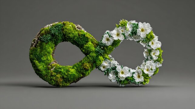 Elegant Infinity Symbol Crafted from Fresh Green Moss and Delicate White Flowers