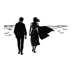 Couple walking on beach towards the ocean