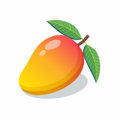 Vibrant and appetizing mango fruit illustration with green leaves on a white background